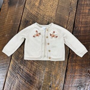 Carter’s Baby Girl Cardigan 3M Cream Knit Sweater with Floral Embroidery